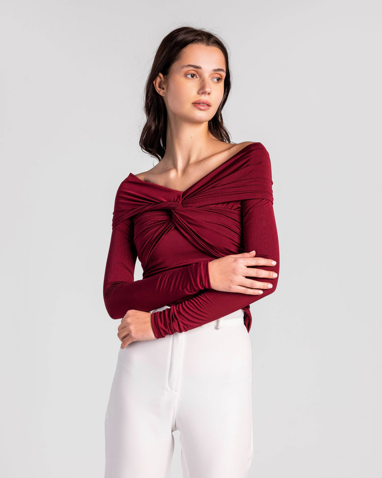 Asymmetrical Elegance Ruched Blouse - MOONMAINS EGY