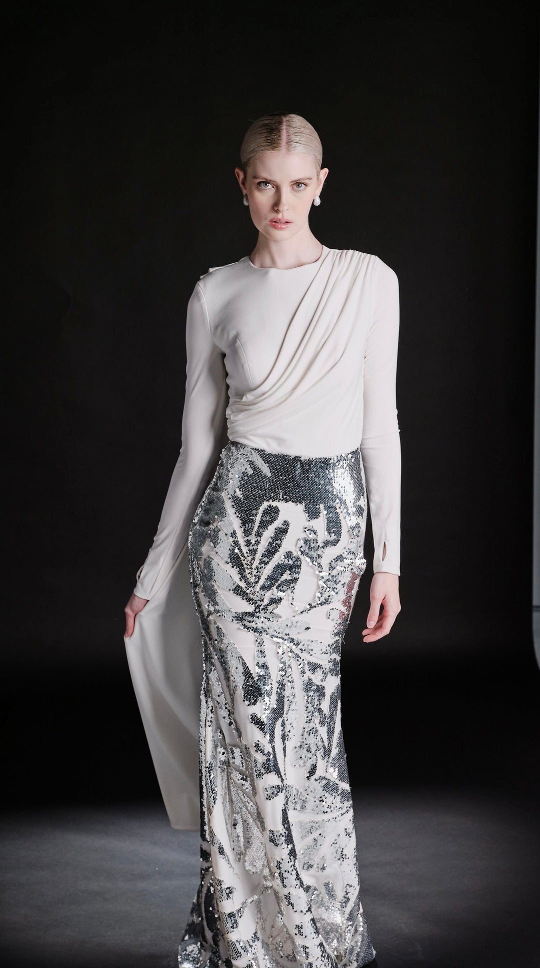 Swan Silver Sequin Gown
