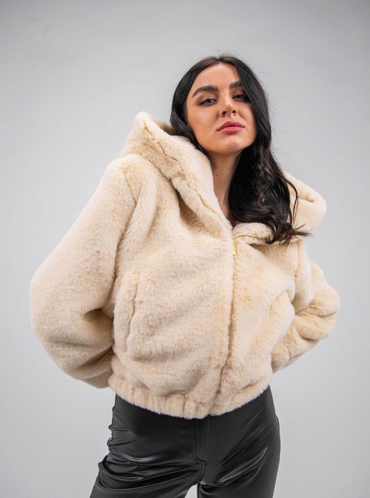 FAUX FUR HOODED JACKET - MOONMAINS EGY