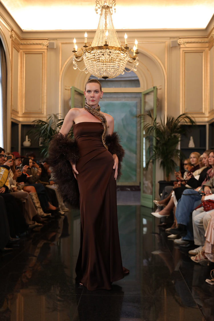 brown feather dress