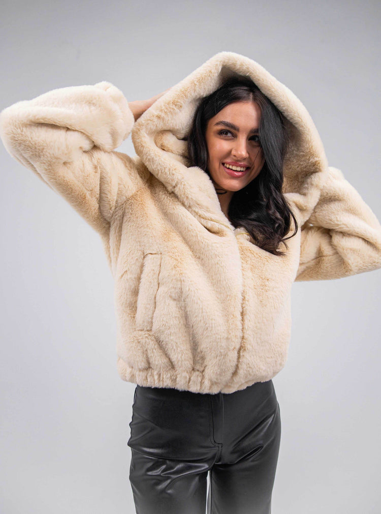 FAUX FUR HOODED JACKET - MOONMAINS EGY