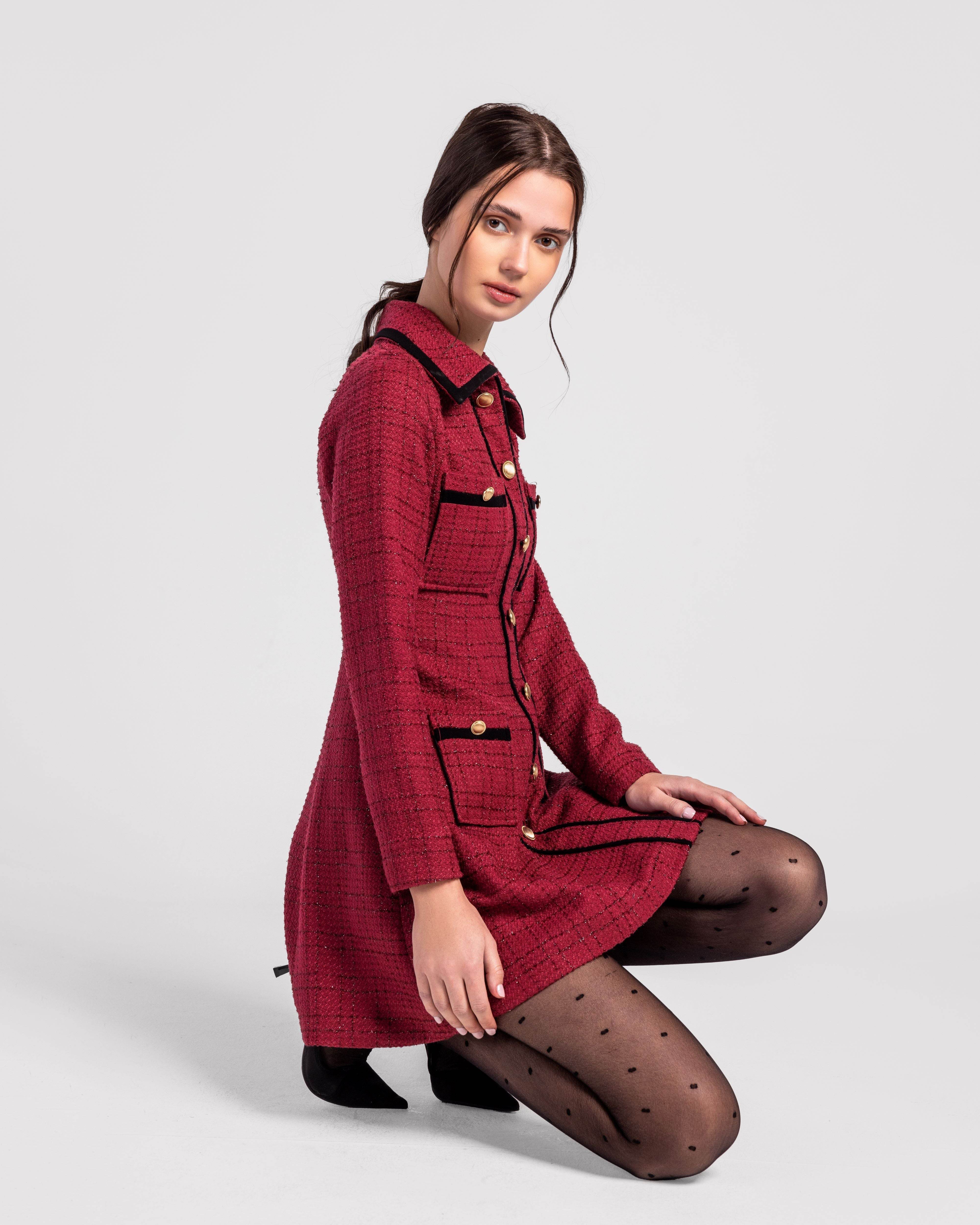 Tweed Elegance A-Line Dress - MOONMAINS EGY