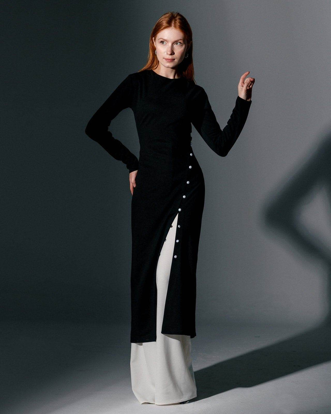 MIDI SPLIT DRESS WITH PEARLS - MOONMAINS EGY