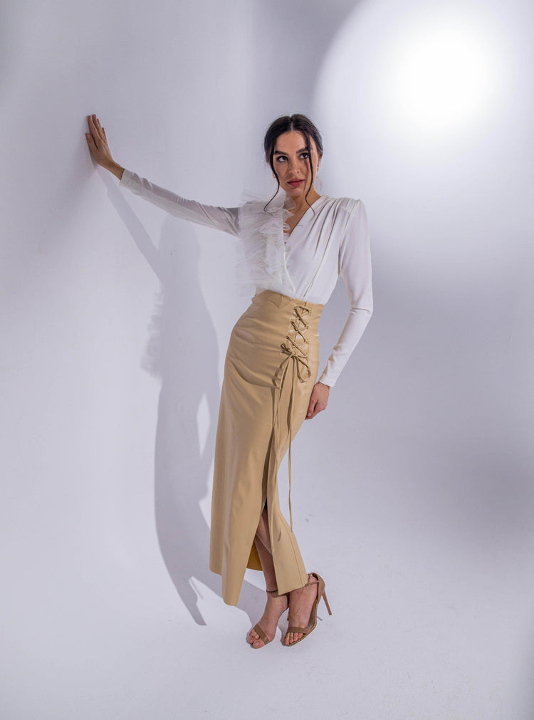 FAUX LEATHER DRAWSTRING SPLIT FRONT - MOONMAINS EGY