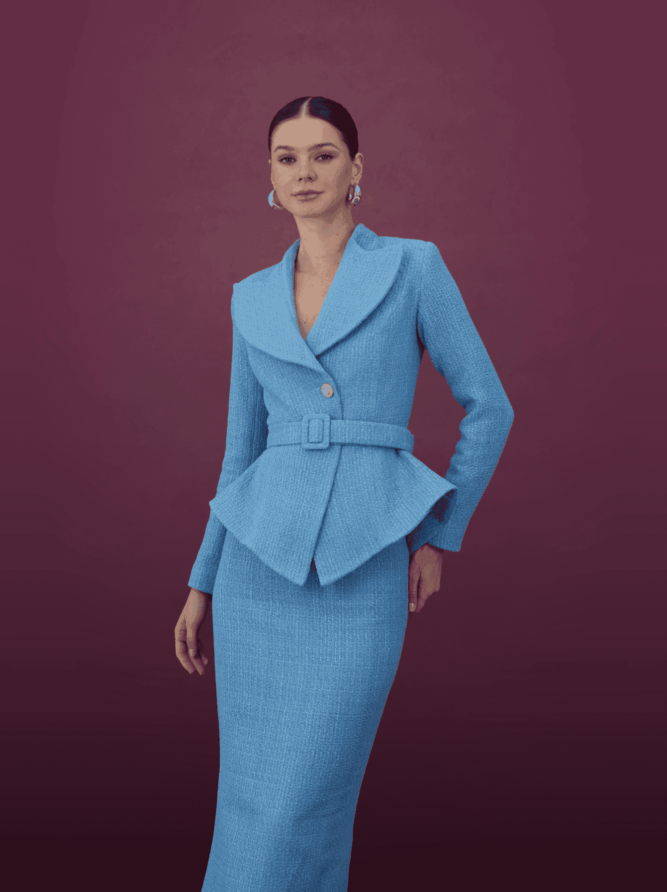 Royal Blue Peplum Jacket and Midi Skirt Set - MOONMAINS EGY