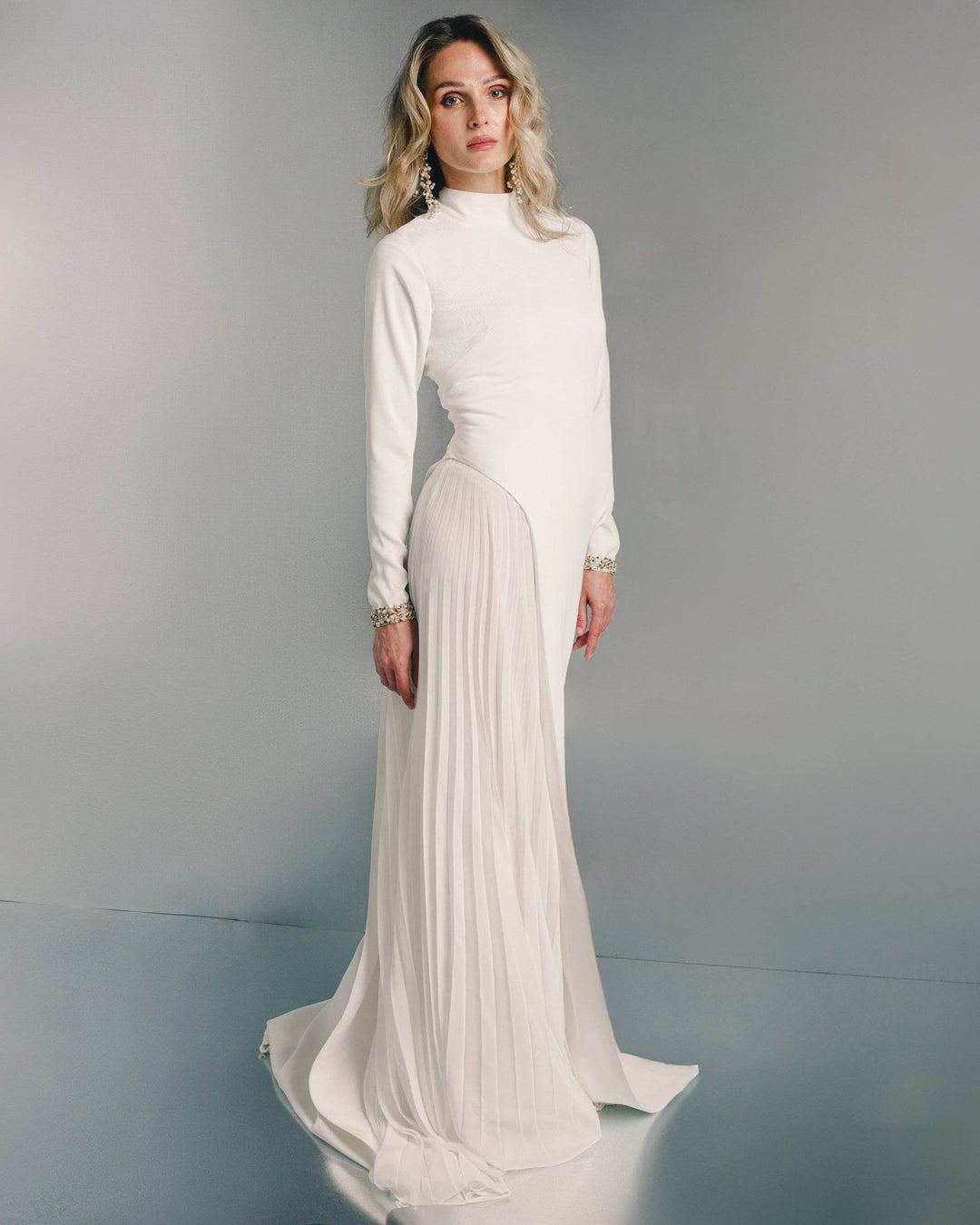 Tailored crepe pleated maxi dress - MOONMAINS EGY