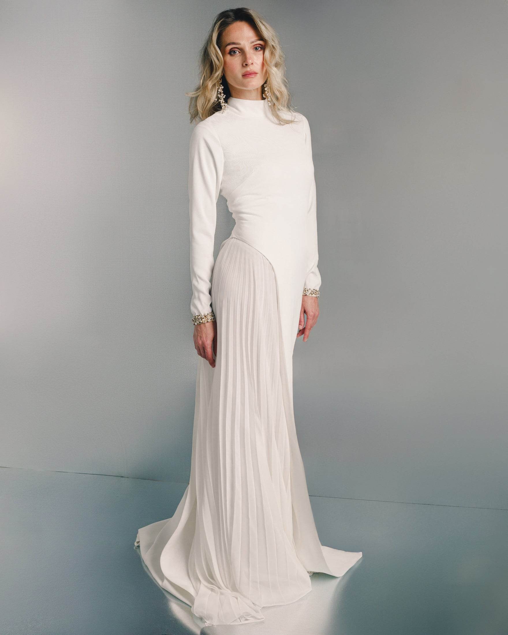 Tailored crepe pleated maxi dress - MOONMAINS EGY