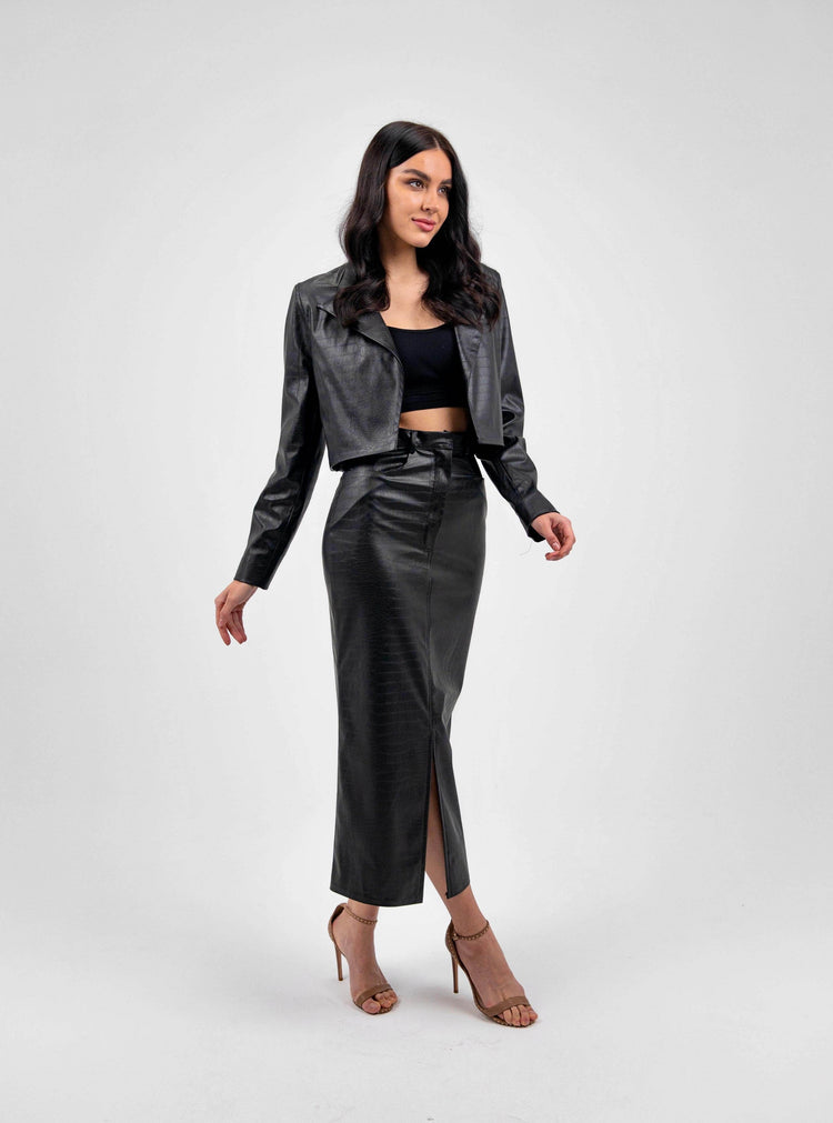 FAUX NATURAL LEATHER CROC MIDI SKIRT - MOONMAINS EGY