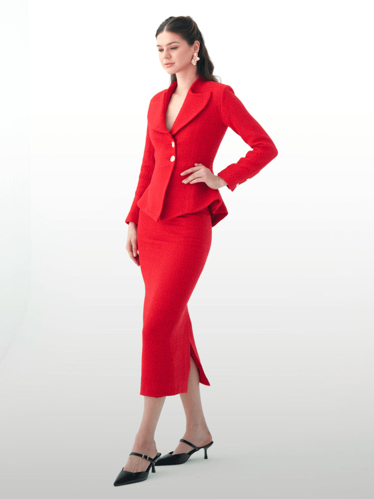 Tweed long skirt red suit - MOONMAINS EGY