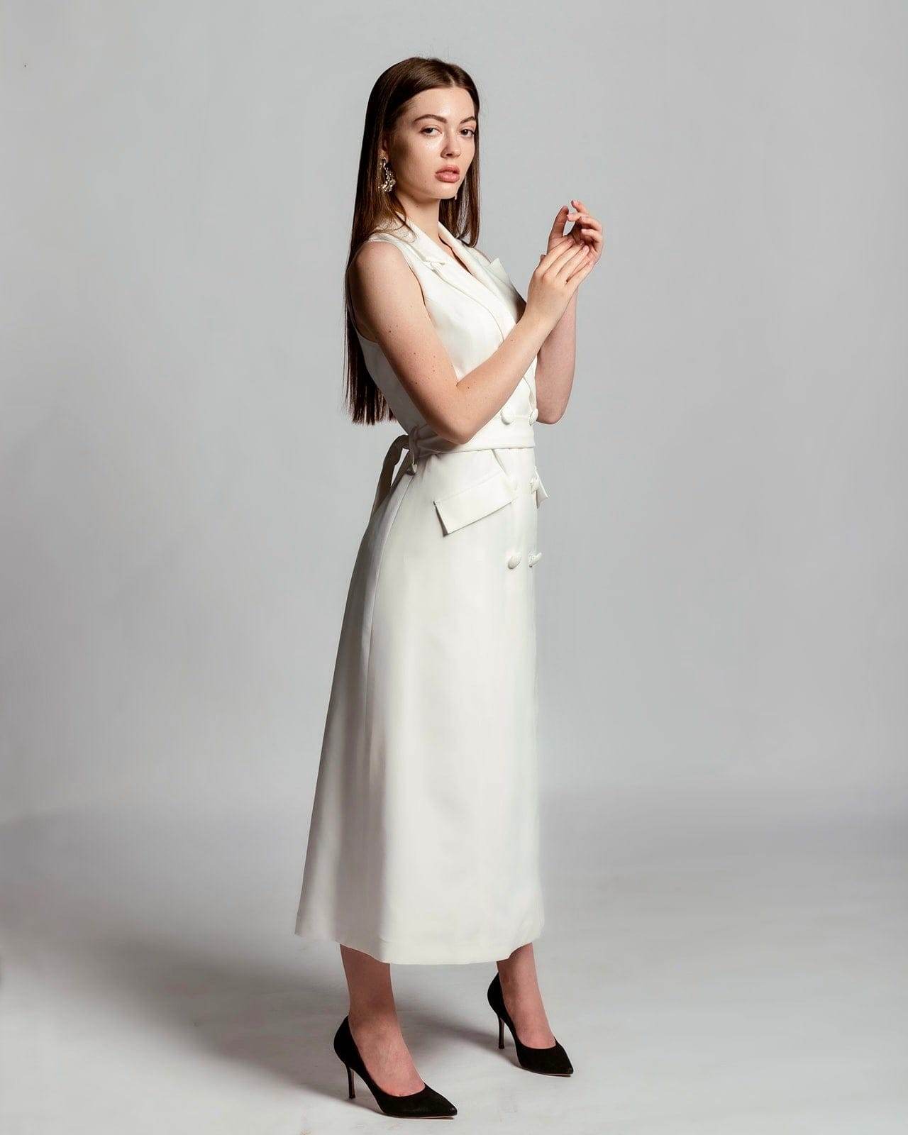 NEW DOUBLE-BREASTED BELTED BLAZER MIDI DRESS - MOONMAINS EGY
