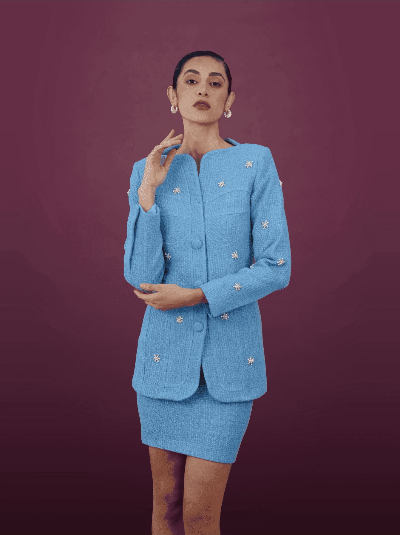 Azure Elegance Belted Ensemble - MOONMAINS EGY