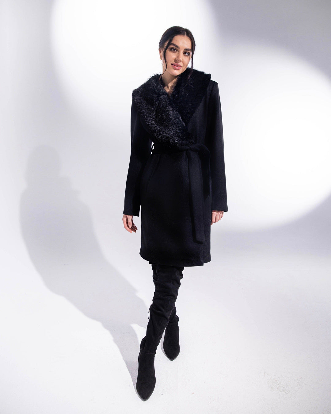 SHORT WOOL BLEND COAT WITH FUR COLLAR - MOONMAINS EGY