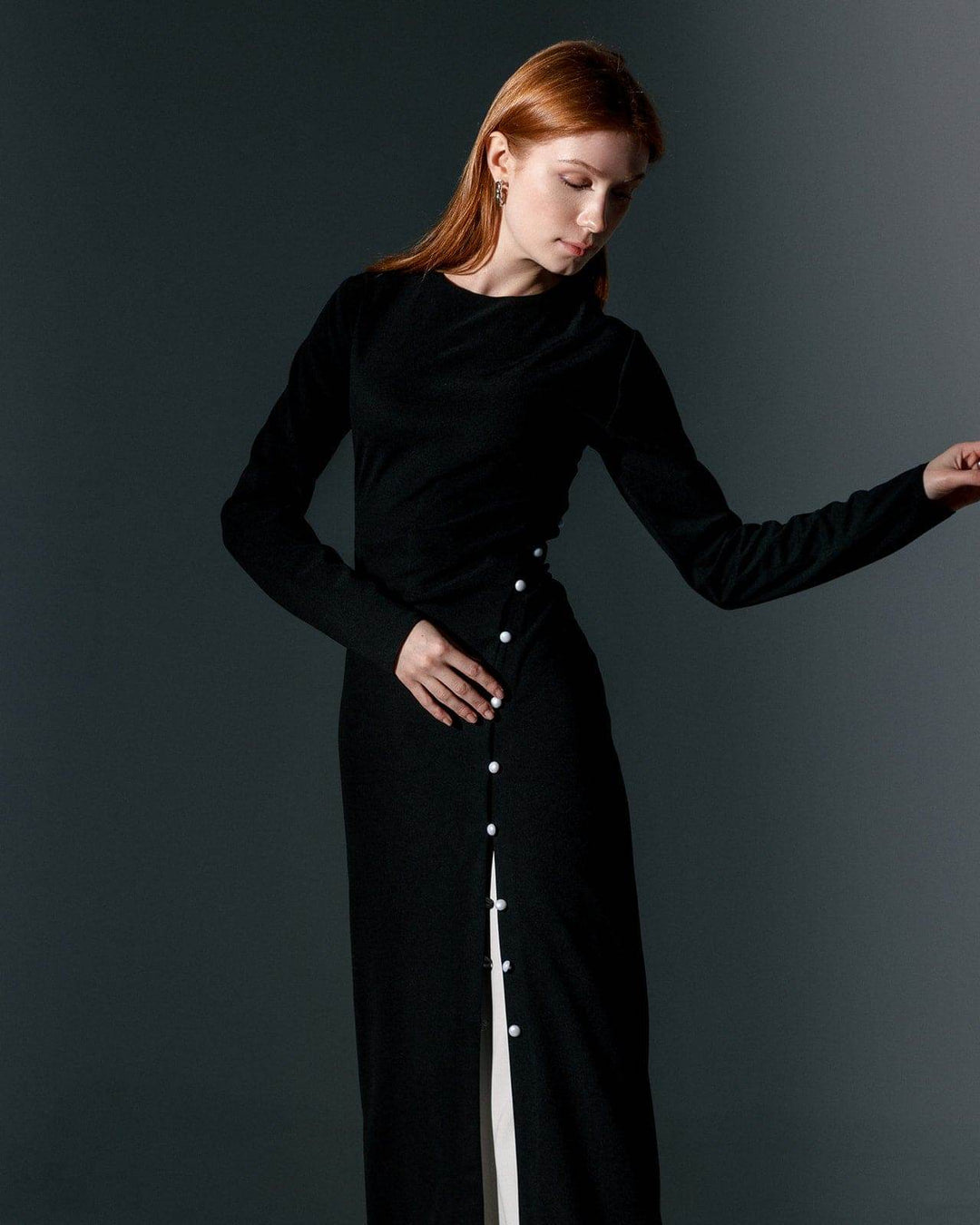 MIDI SPLIT DRESS WITH PEARLS - MOONMAINS EGY