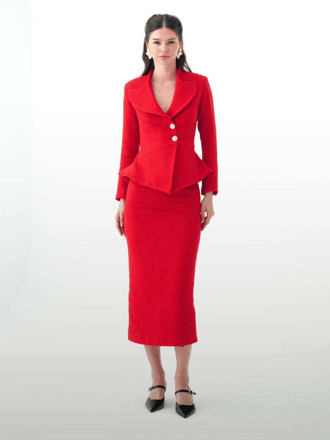 Tweed long skirt red suit - MOONMAINS EGY