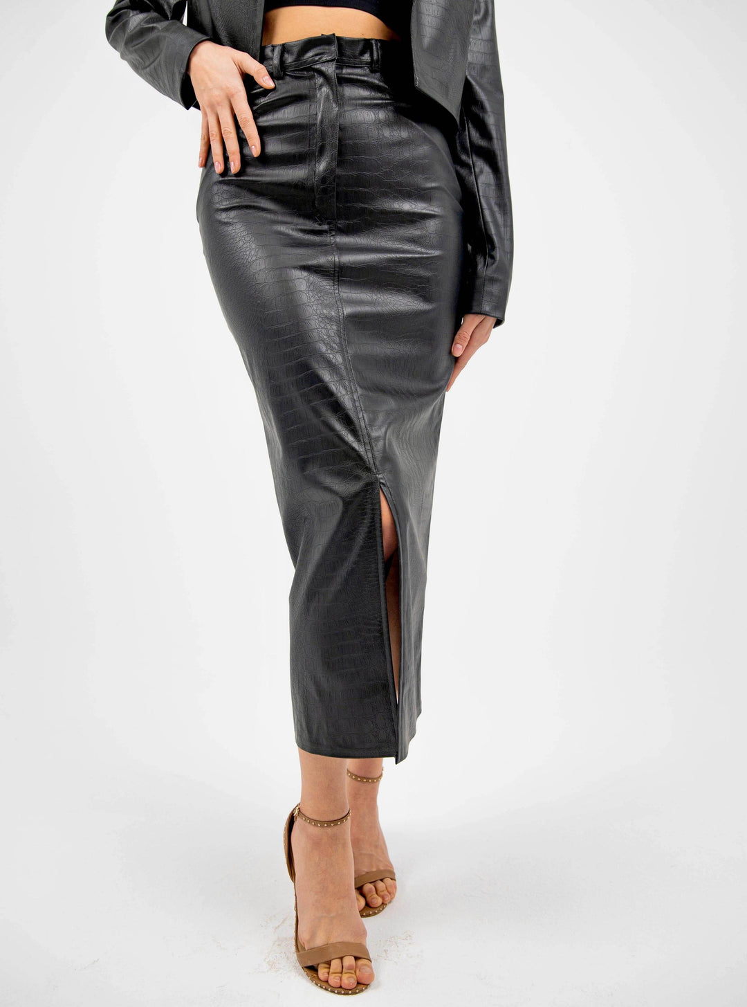 FAUX NATURAL LEATHER CROC MIDI SKIRT - MOONMAINS EGY