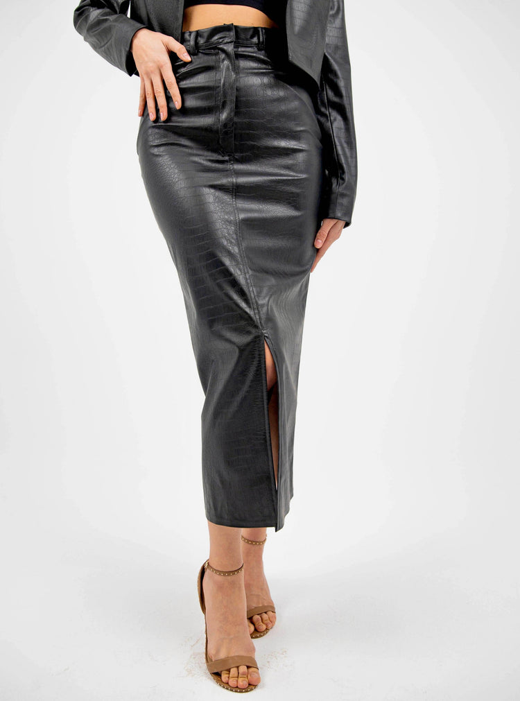 FAUX NATURAL LEATHER CROC MIDI SKIRT - MOONMAINS EGY