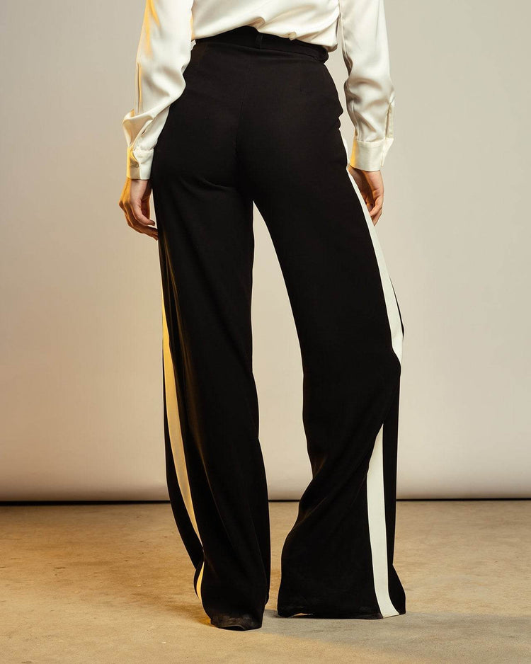 WIDE LEG PANTS WITH SIDE STRIPE IN BLACK - MOONMAINS EGY