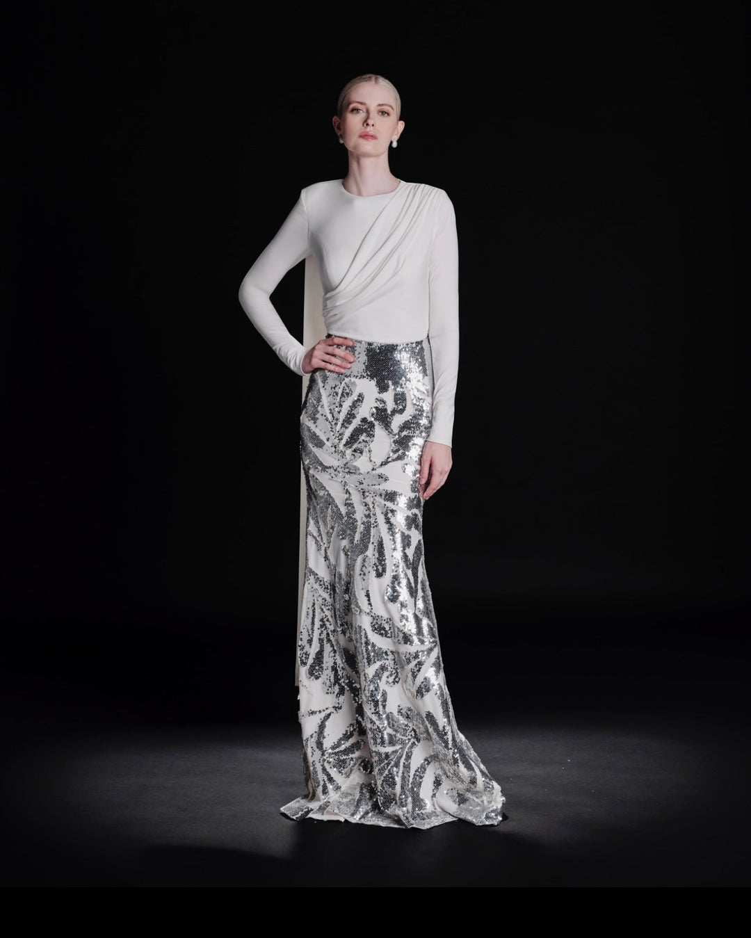 Swan Silver Sequin Gown