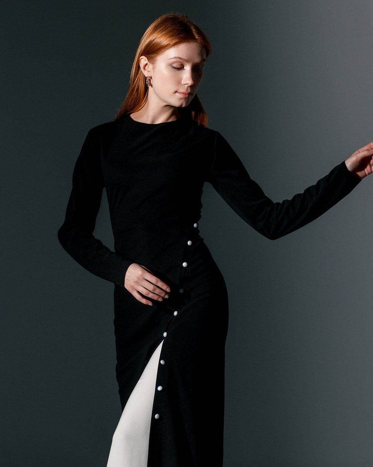 MIDI SPLIT DRESS WITH PEARLS - MOONMAINS EGY