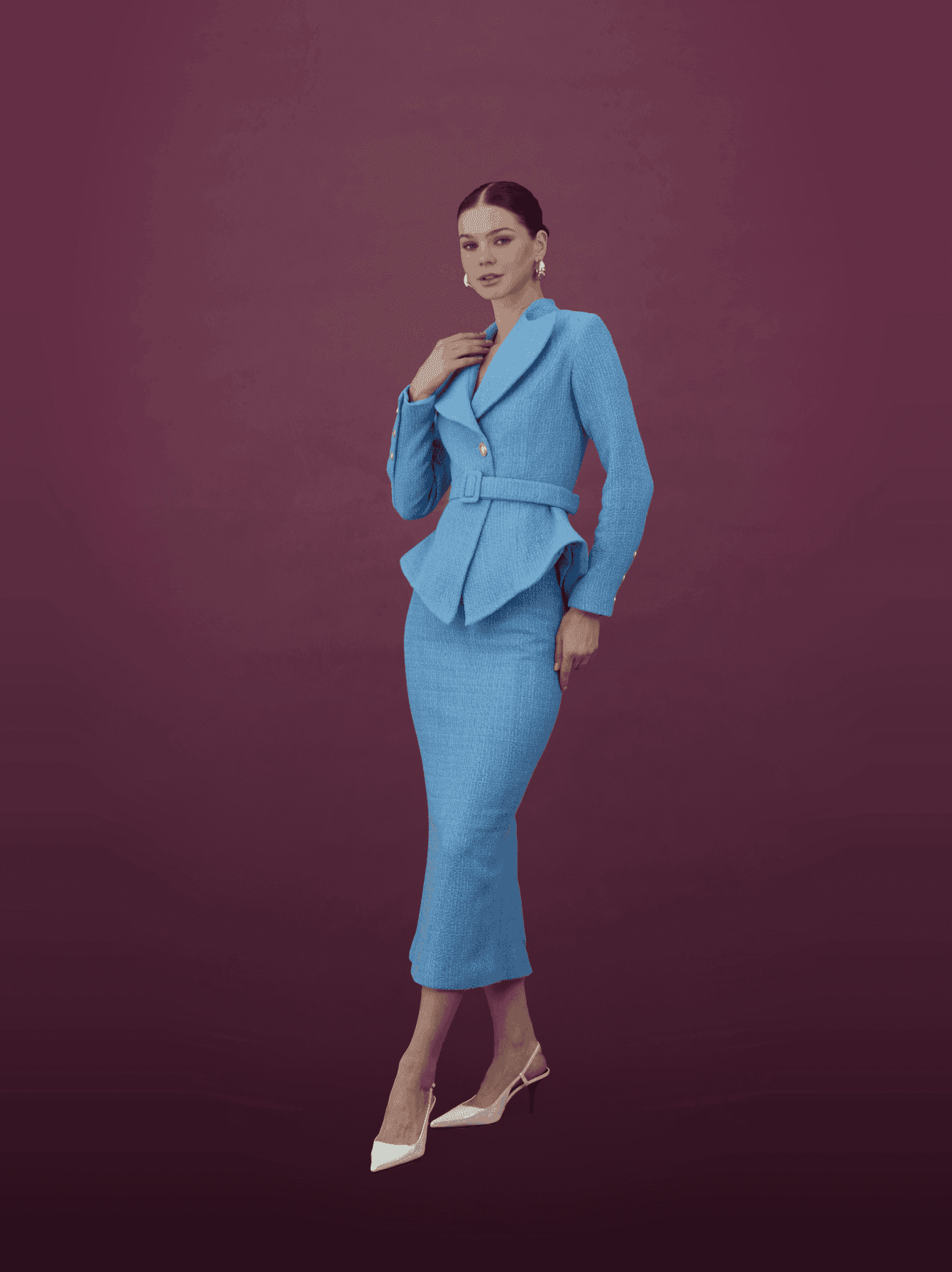 Royal Blue Peplum Jacket and Midi Skirt Set - MOONMAINS EGY