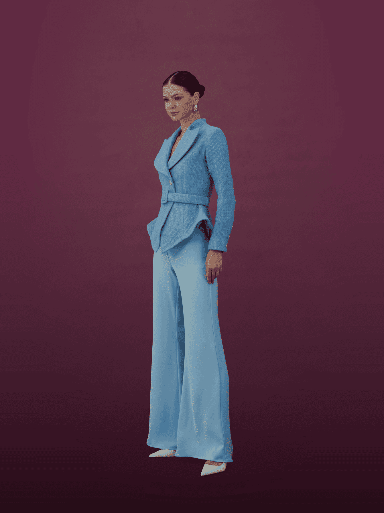 Powder Blue Belted Peplum Blazer Set - MOONMAINS EGY