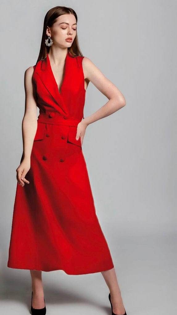 NEW DOUBLE-BREASTED BELTED BLAZER MIDI DRESS - MOONMAINS EGY