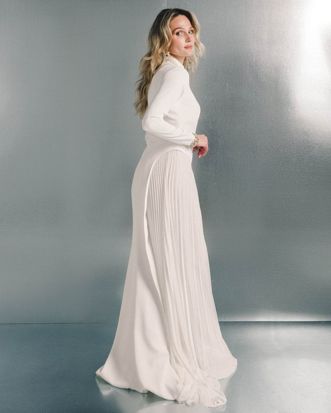 Tailored crepe pleated maxi dress MOONMAINS EGY Tailored crepe pleated maxi dress MOONMAINS EGY