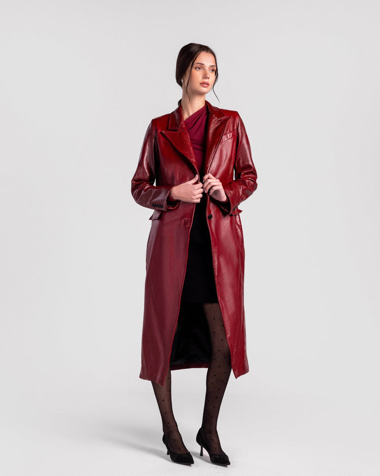 Scarlet Long Leather Trench Coat - MOONMAINS EGY