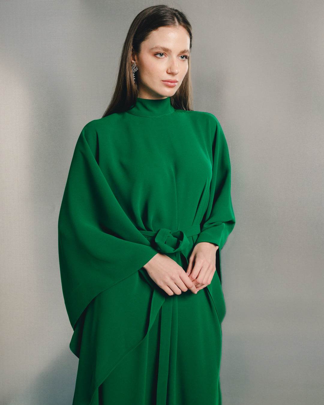 batwing long sleeve dress Batwing Sleeve Midi Dress, Draped Cotton blend with Side Cutouts, Fall Dress for Women, Avant Garde Clothing, S / Petrol
