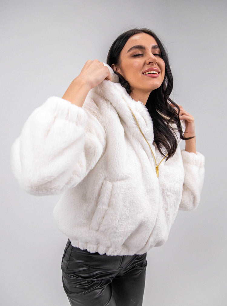 FAUX FUR HOODED JACKET - MOONMAINS EGY