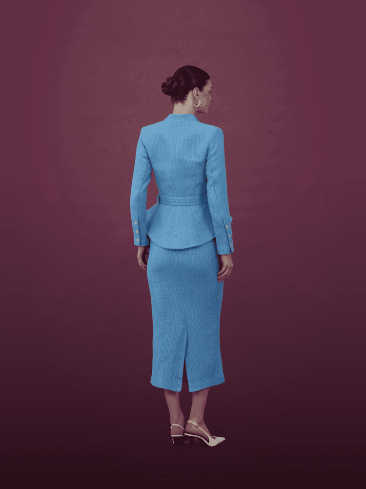 Royal Blue Peplum Jacket and Midi Skirt Set - MOONMAINS EGY