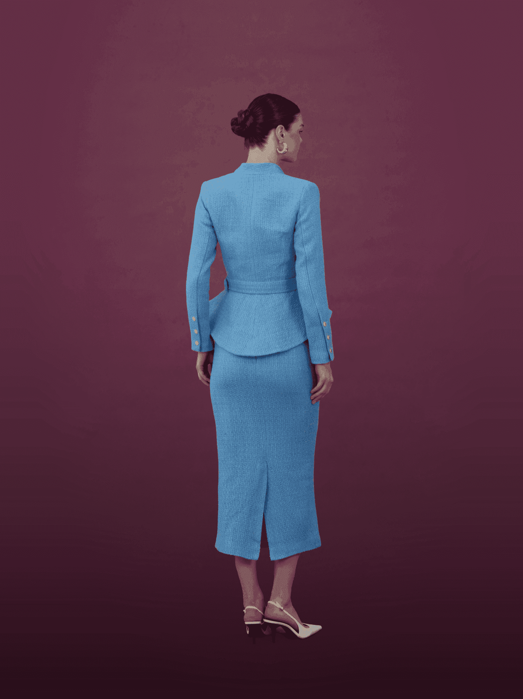 Royal Blue Peplum Jacket and Midi Skirt Set - MOONMAINS EGY