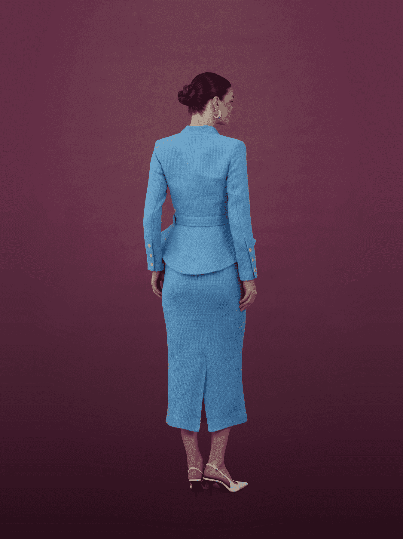 Royal Blue Peplum Jacket and Midi Skirt Set - MOONMAINS EGY