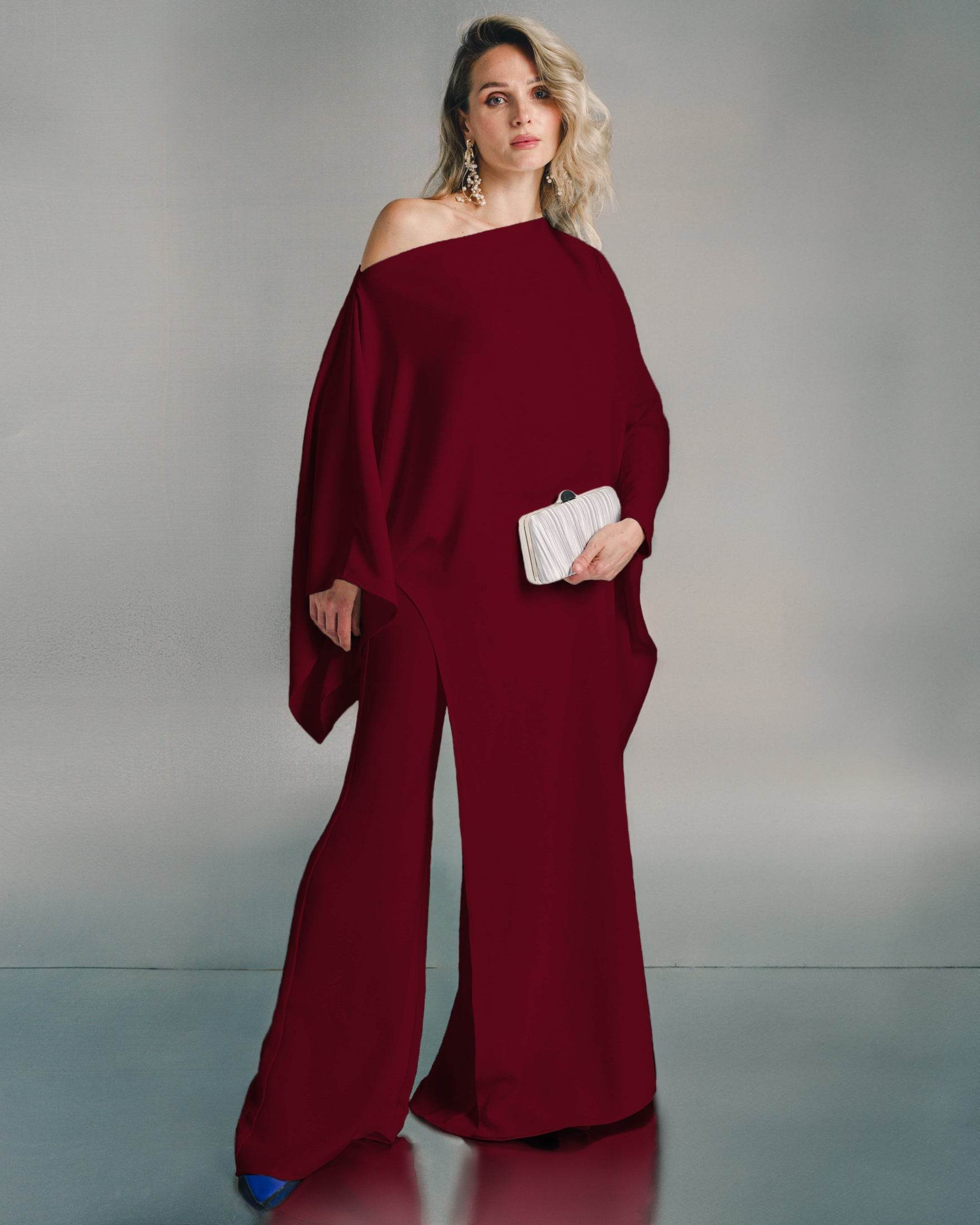 Caped loose neck crepe blouse - MOONMAINS EGY