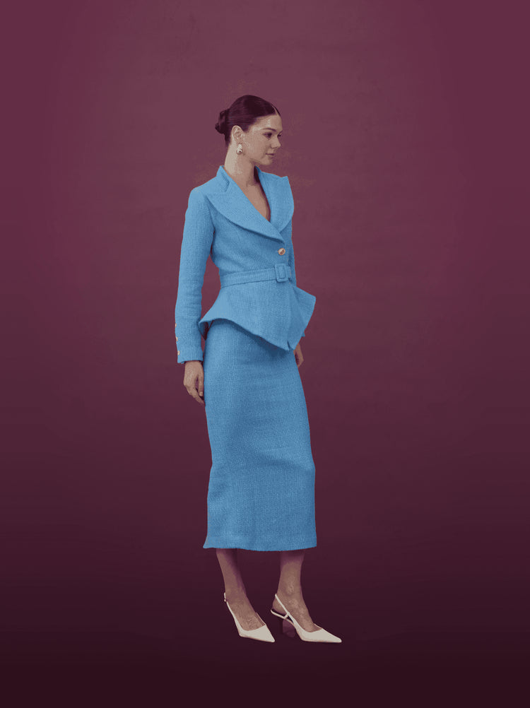 Royal Blue Peplum Jacket and Midi Skirt Set - MOONMAINS EGY