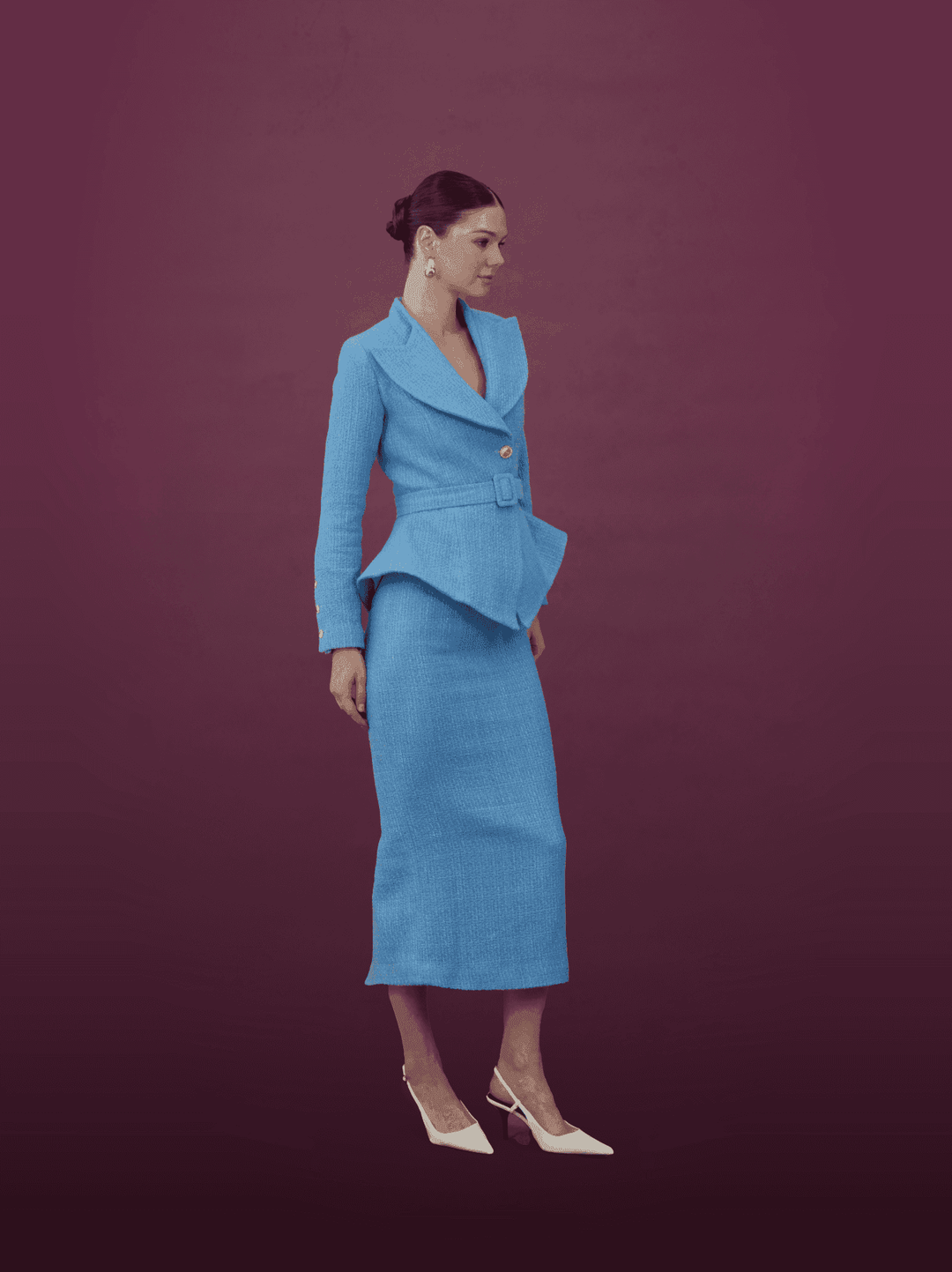 Royal Blue Peplum Jacket and Midi Skirt Set - MOONMAINS EGY