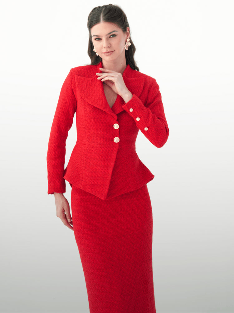 Tweed long skirt red suit - MOONMAINS EGY