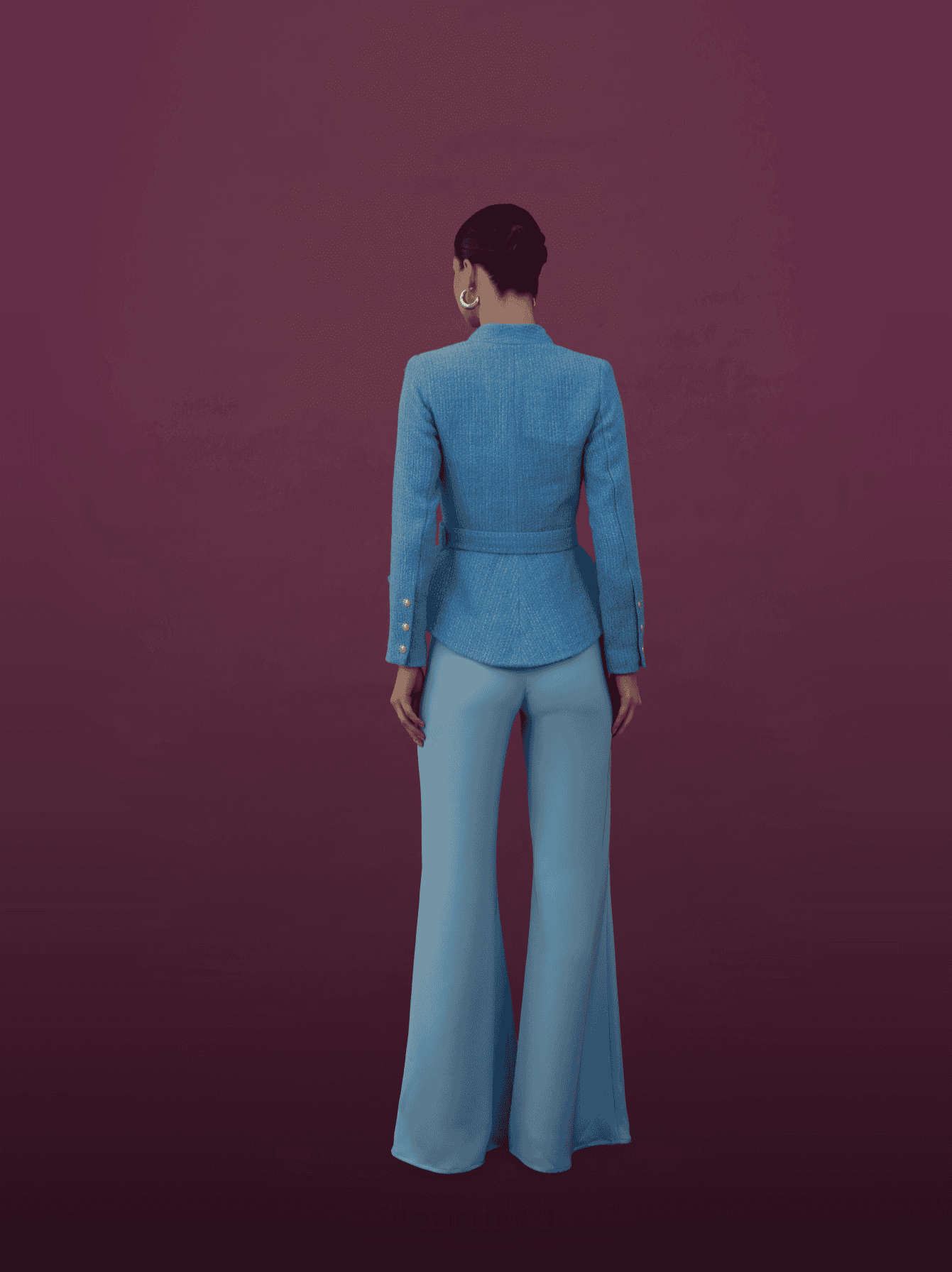 Powder Blue Belted Peplum Blazer Set - MOONMAINS EGY