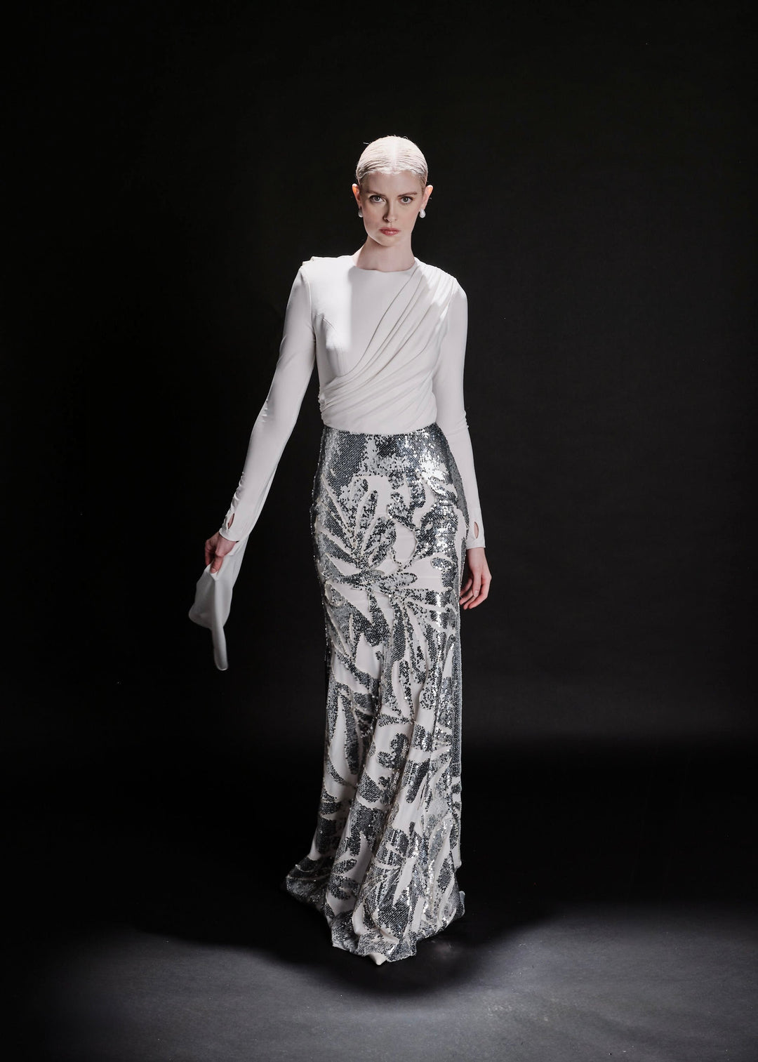 Swan Silver Sequin Gown