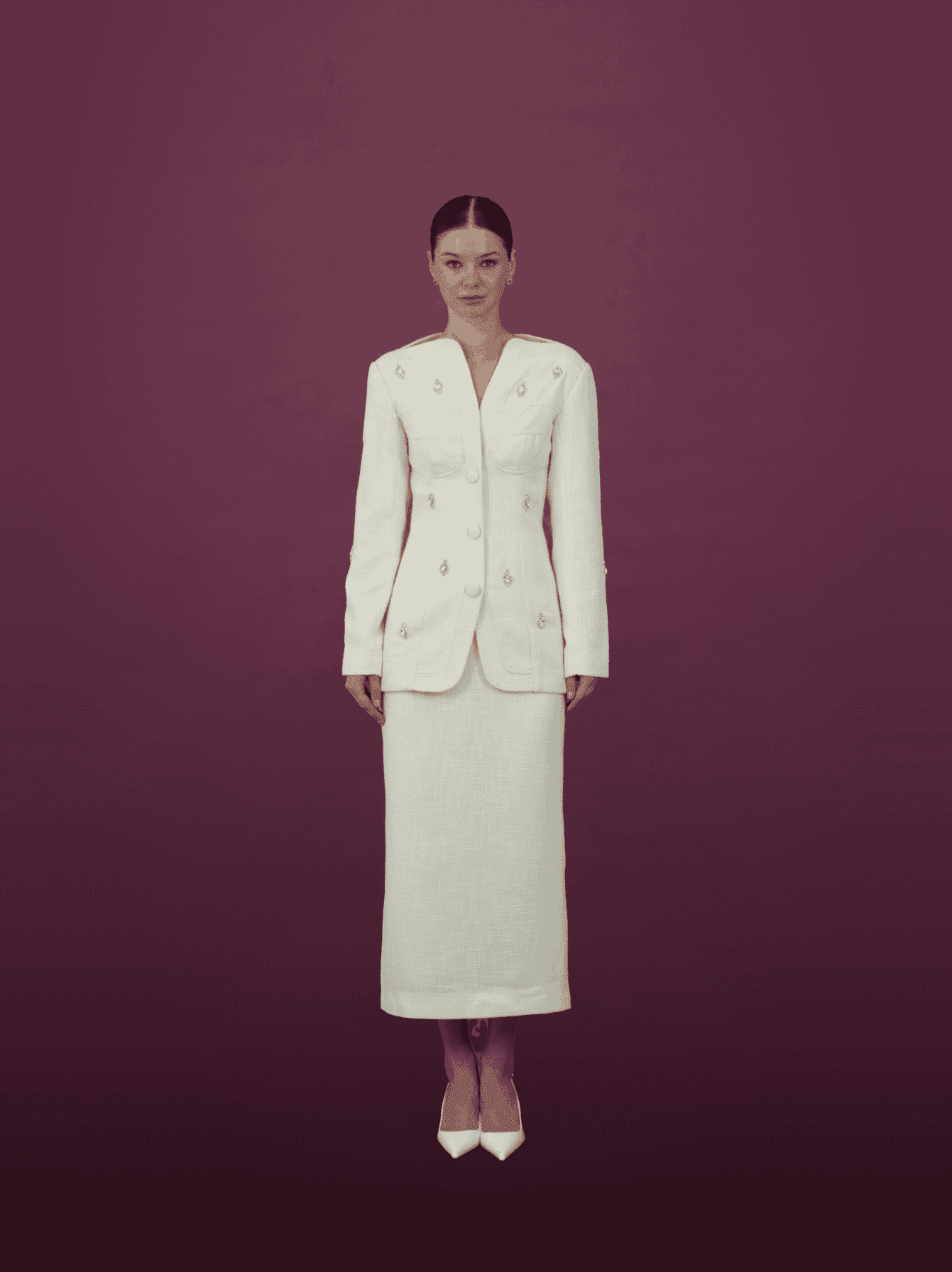 Embellished Ivory Jacket and Skirt Ensemble - MOONMAINS EGY