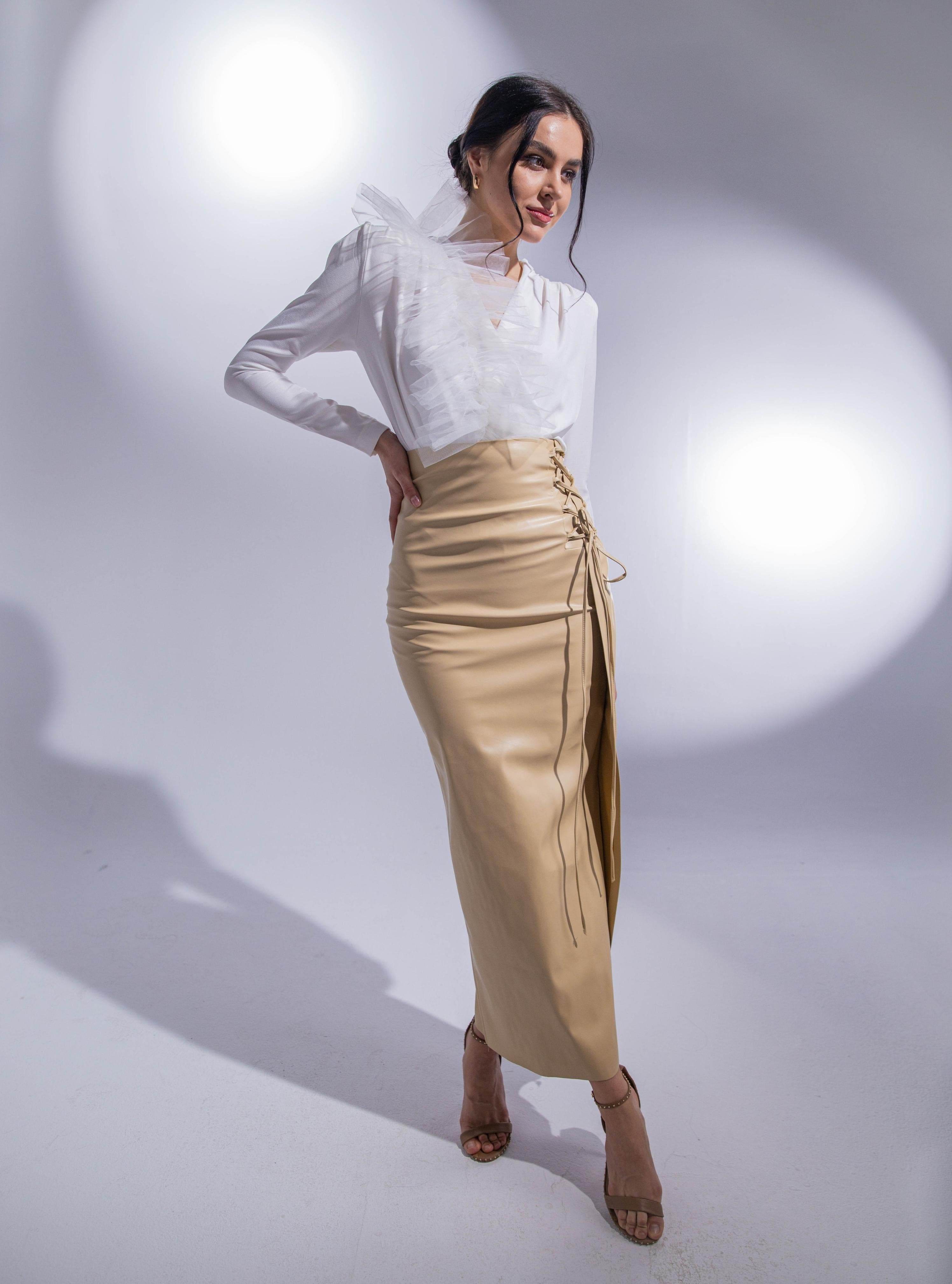 FAUX LEATHER DRAWSTRING SPLIT FRONT - MOONMAINS EGY