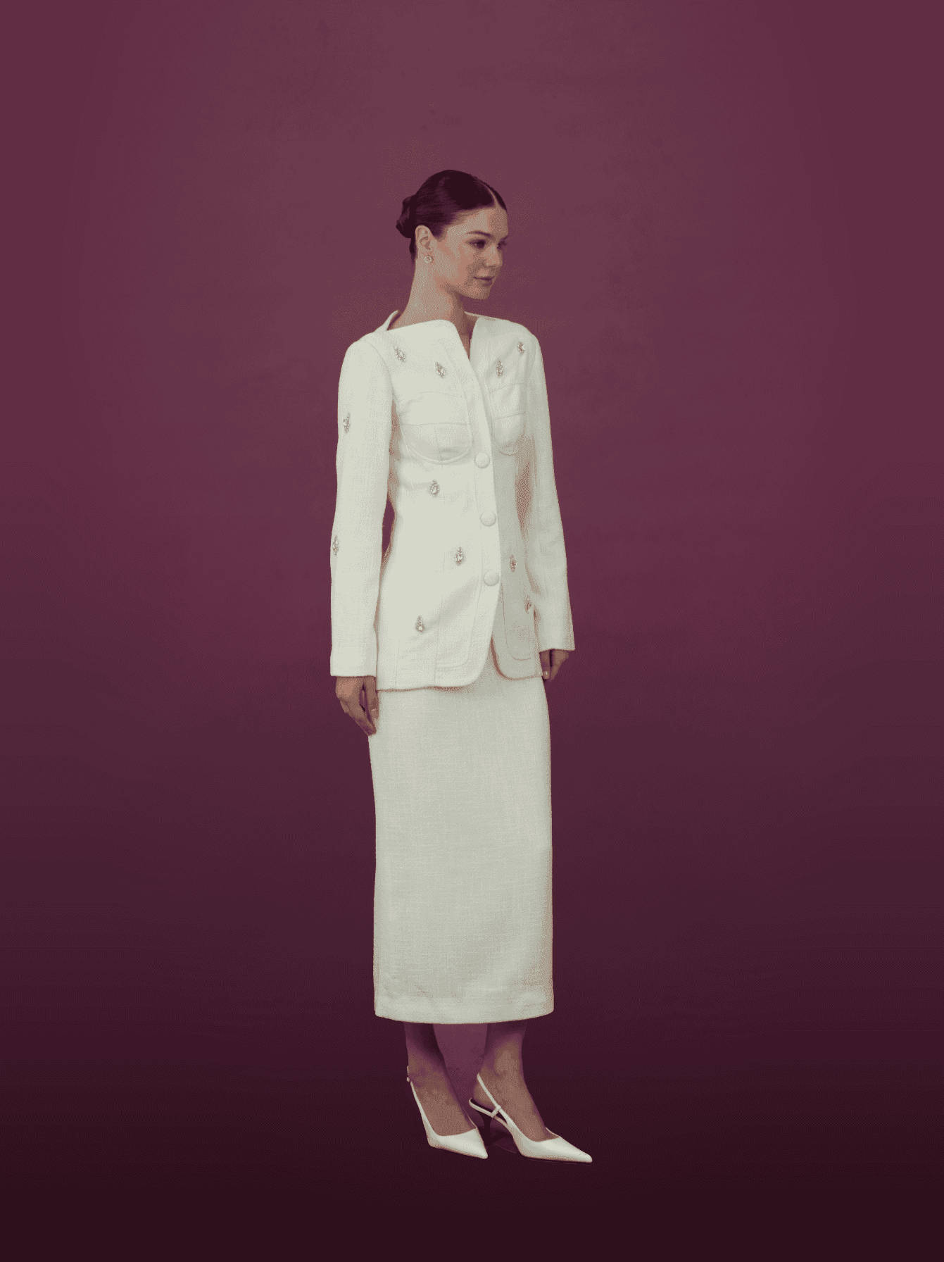Embellished Ivory Jacket and Skirt Ensemble - MOONMAINS EGY