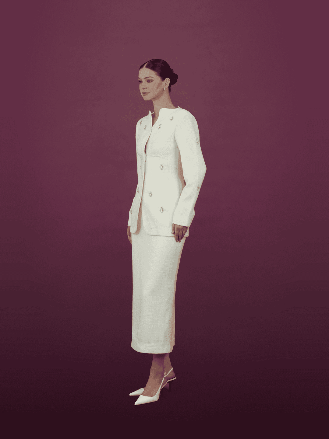 Embellished Ivory Jacket and Skirt Ensemble - MOONMAINS EGY