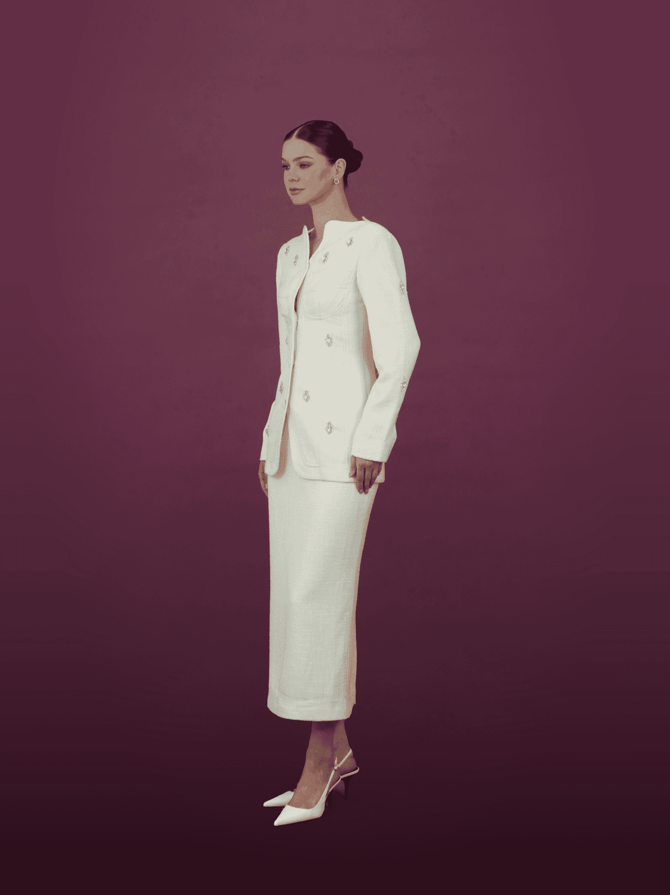 Embellished Ivory Jacket and Skirt Ensemble - MOONMAINS EGY