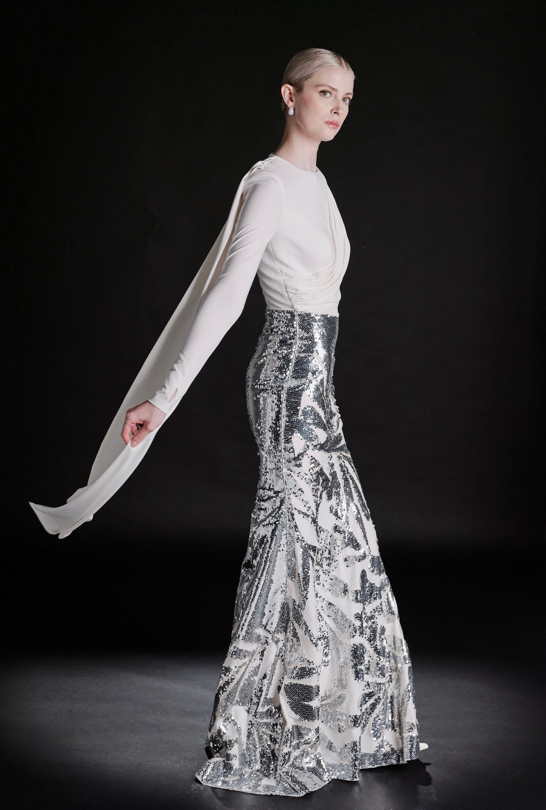 Swan Silver Sequin Gown