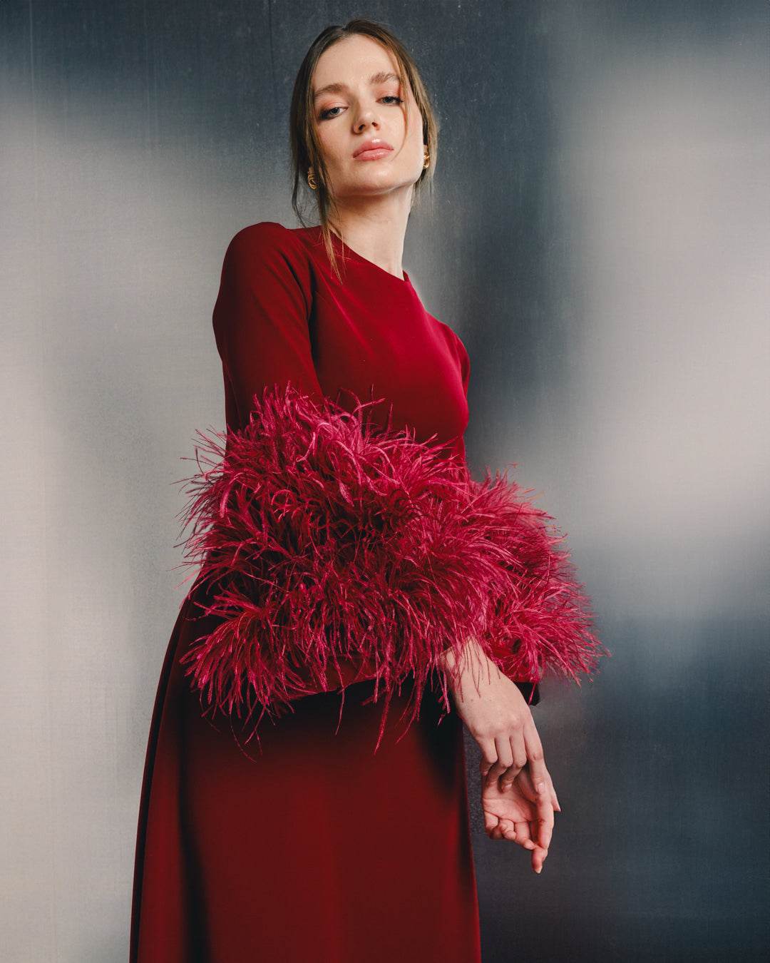 Raya Feather trimmed maxi dress - MOONMAINS EGY