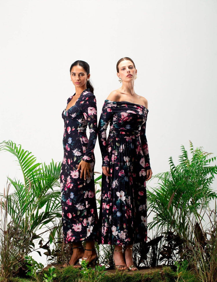 Meliora printed Long-Sleeve Maxi Dress - MOONMAINS EGY