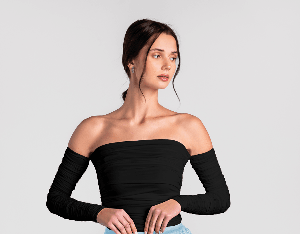 Regal Off-Shoulder Ruched Top - MOONMAINS EGY