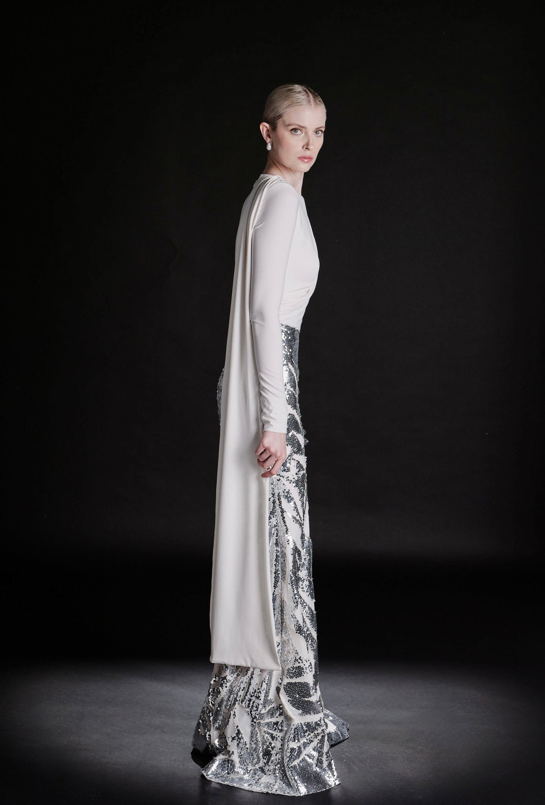 Swan Silver Sequin Gown