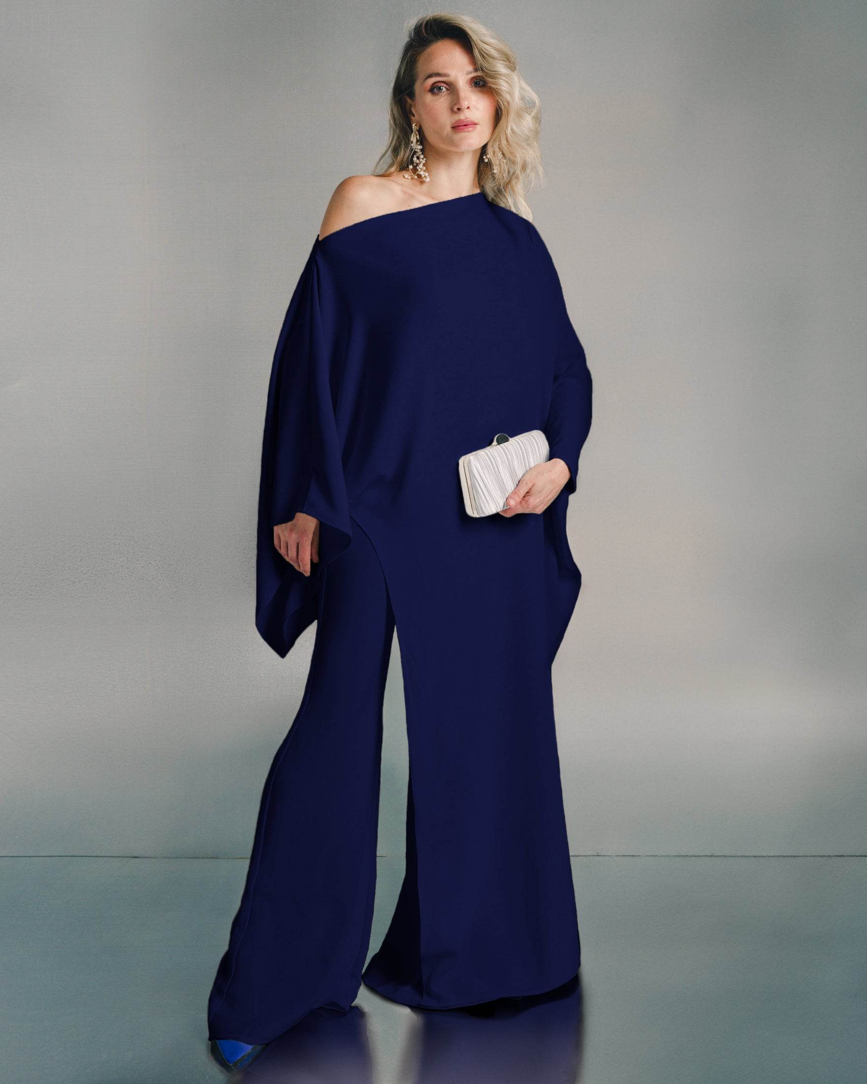 Caped loose neck crepe blouse - MOONMAINS EGY